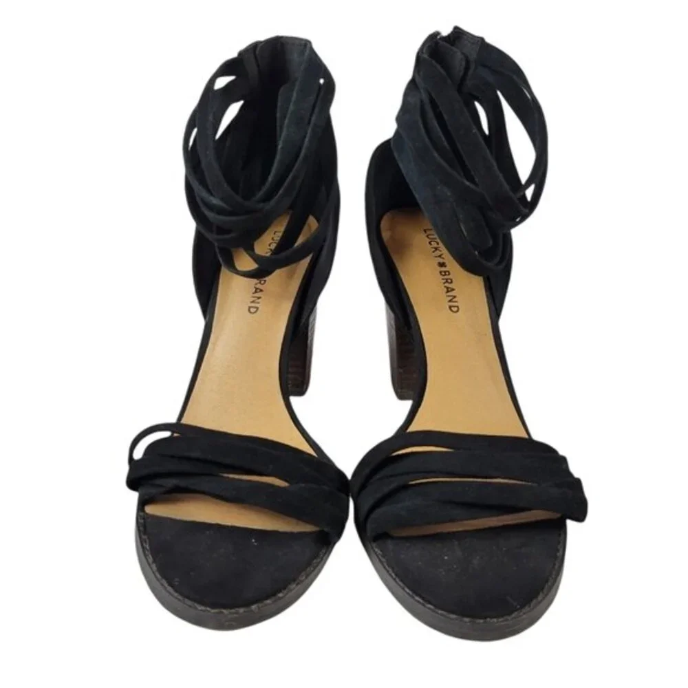Lucky Brand Leather Lakisha Sandals, Black, Sz 9.5, Excellent Used Condition